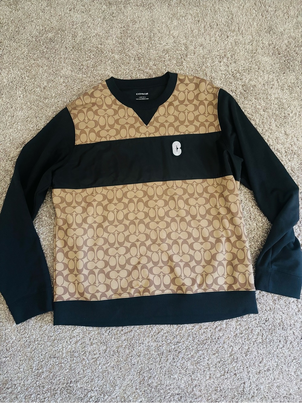 NWOT Coach Men’s Tan & Black Signature C-Panel Crewneck